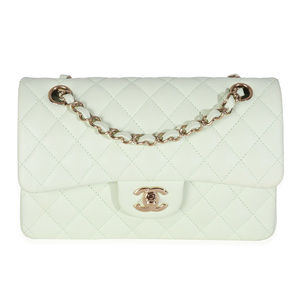 Chanel Light Green Quilted Caviar Small Classic Double Flap Bag